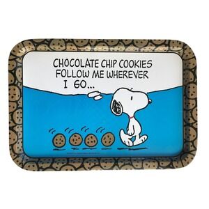Peanuts Snoopy Chocolate Chip Cookie Tin Serving Tray RC7907 Blue 13x10 Inch